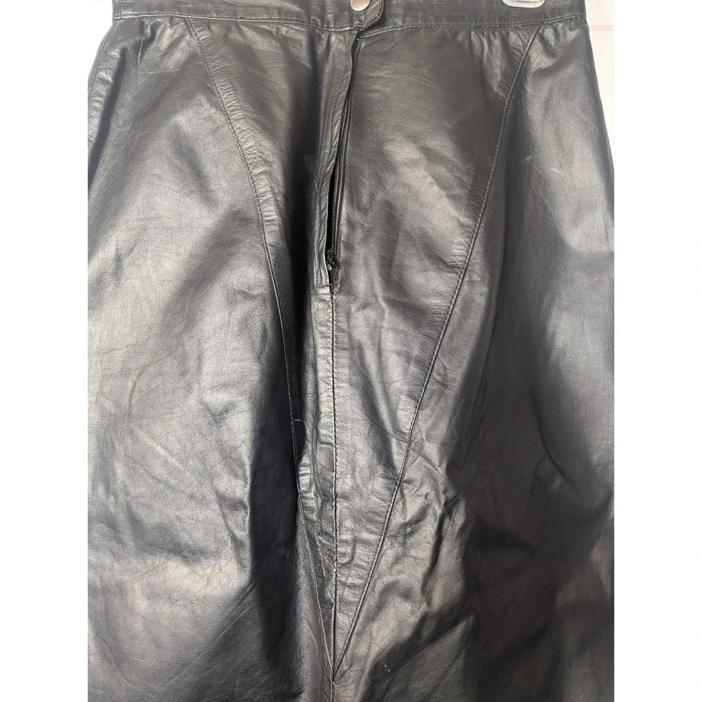 Winlit Vintage Ginuwine Leather pencil skirt 9/10 Black V front Rare 90's - Picture 9 of 10